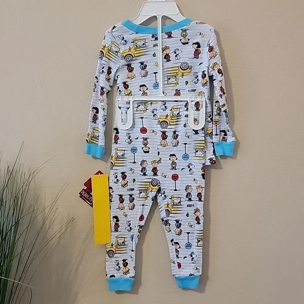 PEANUTS 2-PIECE SNOOPY LINUS CHARLIE BROWN SCHOOL BUS PAJAMAS, SIZE 18 M…